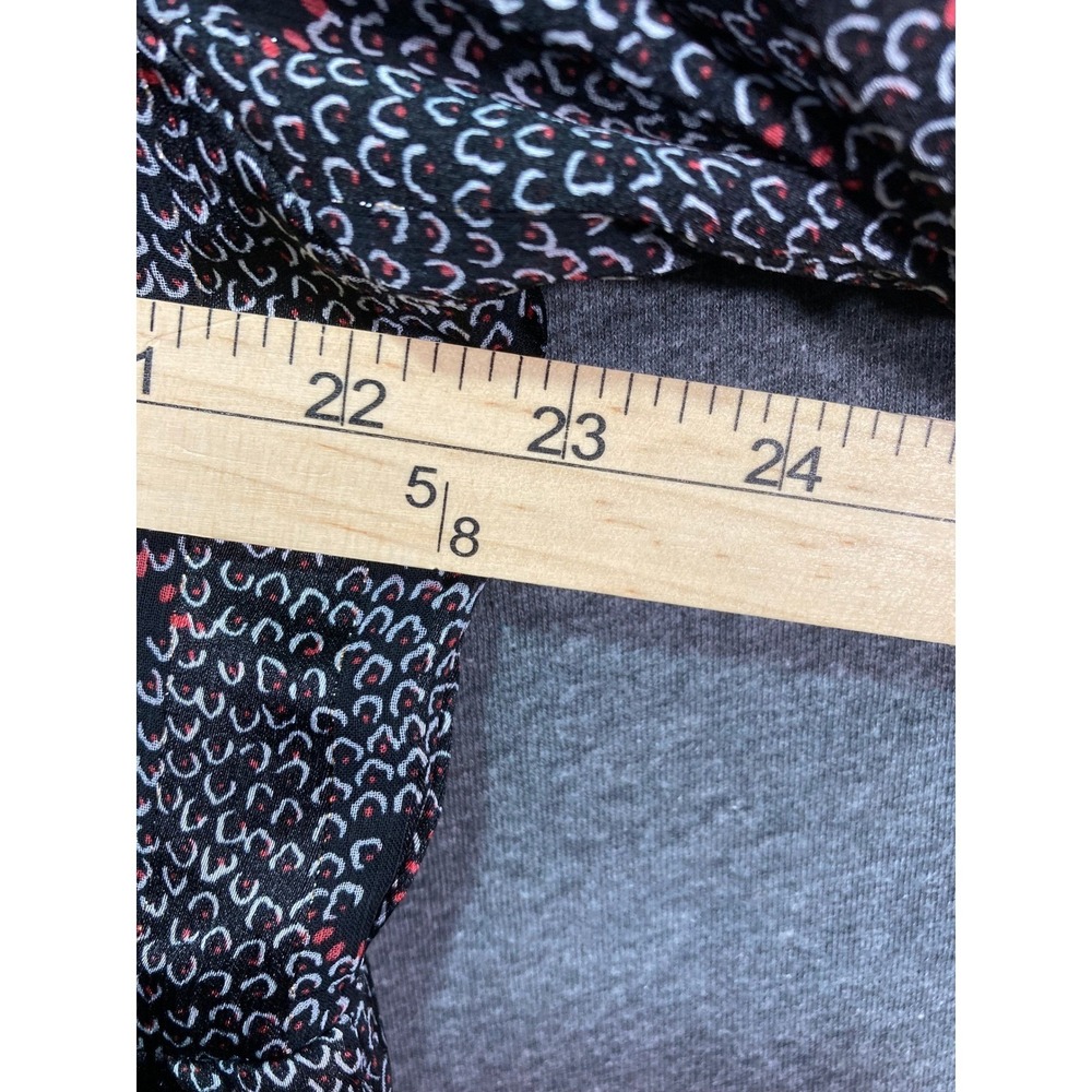 Melloday Womens 1X Black Red Abstract Print Tie Neck Metallic Mini Dress Tiered - Picture 9 of 13